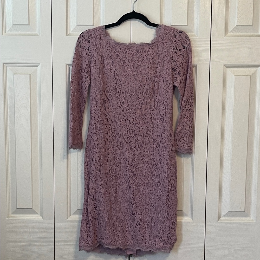 Adrianna Papell Long Sleeve Lace Dress in Mauve